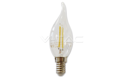 LED žárovka filament 2W E14 svíčka se špičkou, teplá bíla