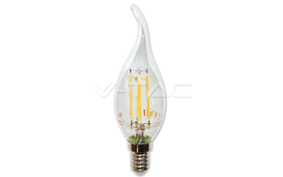 LED žárovka filament E14 svíčka se špičkou 4W teplá bílá