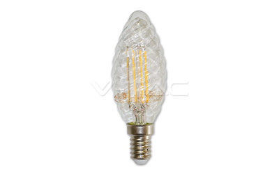 LED filament žárovka svíčka E14 4W TWIST dizajn teplá bílá