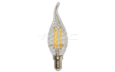 LED žárovka filament E14 svíčka TWIST se špičkou 4W teplá bílá stmívatelná