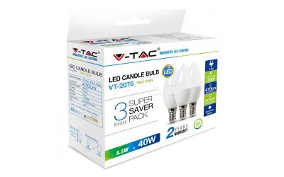 LED žárovka E14 svíčka 5,5 W teplá bílá 3-pack