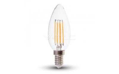 LED žárovka E14 svíčka filament 6 W studená bílá čirá