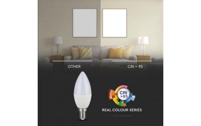 LED žárovka E14 svíčka 5,5 W s věrným podáním barev CRi 95+ teplá bílá