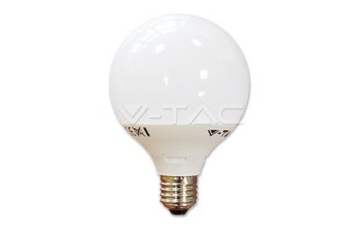 LED žárovka E27 koule 95 mm 10 W studená bílá plastová