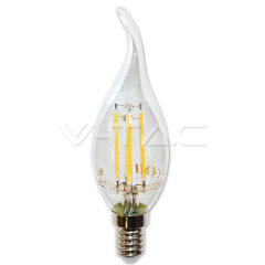LED žárovka filament E14 svíčka se špičkou 4W teplá bílá