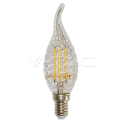LED filament žárovka E14 svíčka 4 W TWIST dizajn se špičkou teplá bílá